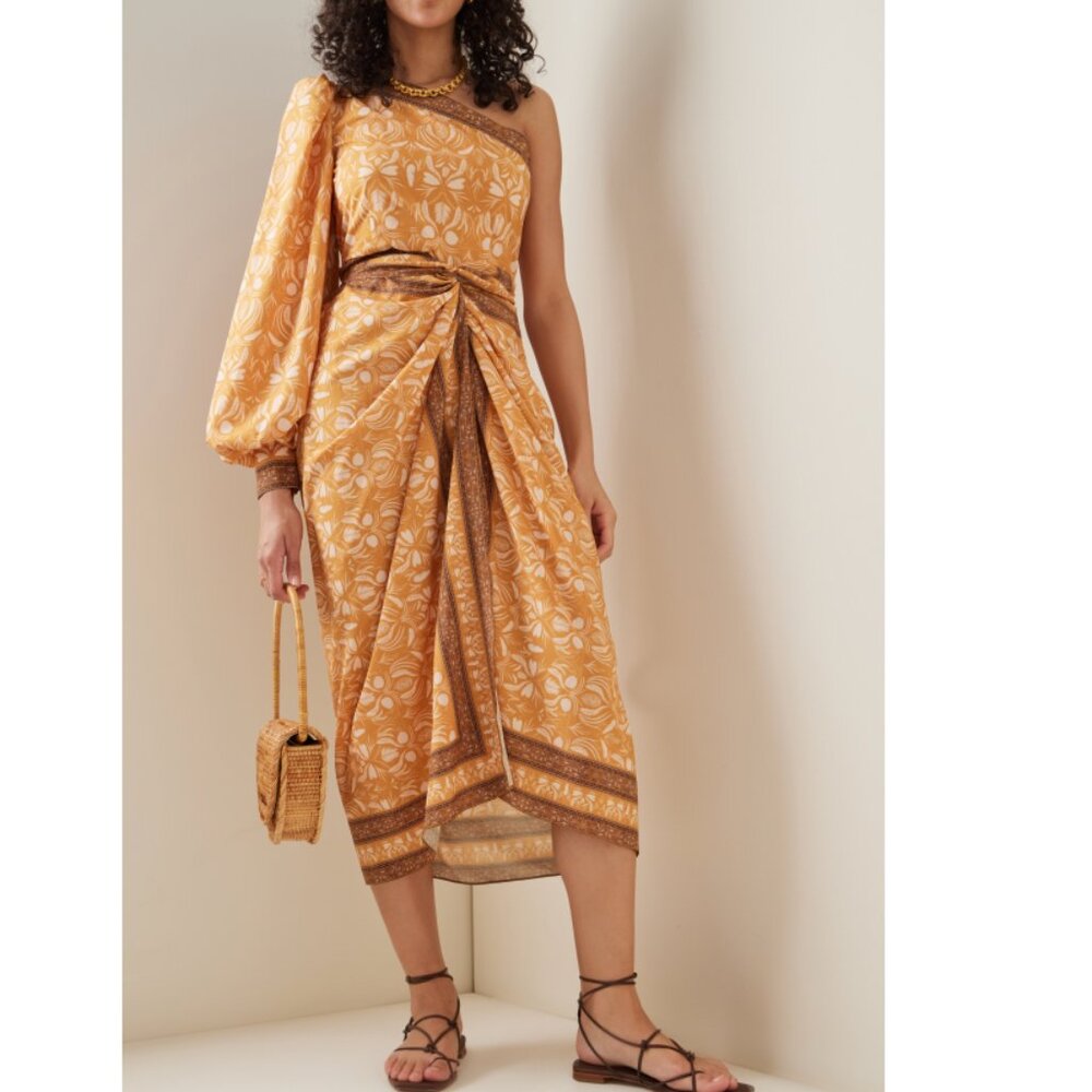 Andres Otalora Abril Asymmetric Pareo Midi Dress Size Orange/Brown Small NWT